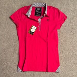 NWT Ariat Pink Clash Jersey Polo with Striped Accents M